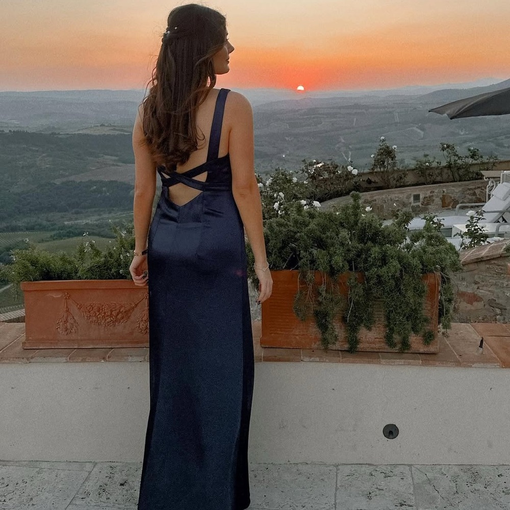 Dessy Collection Blue Sleeveless V-neck Gown for Weddings